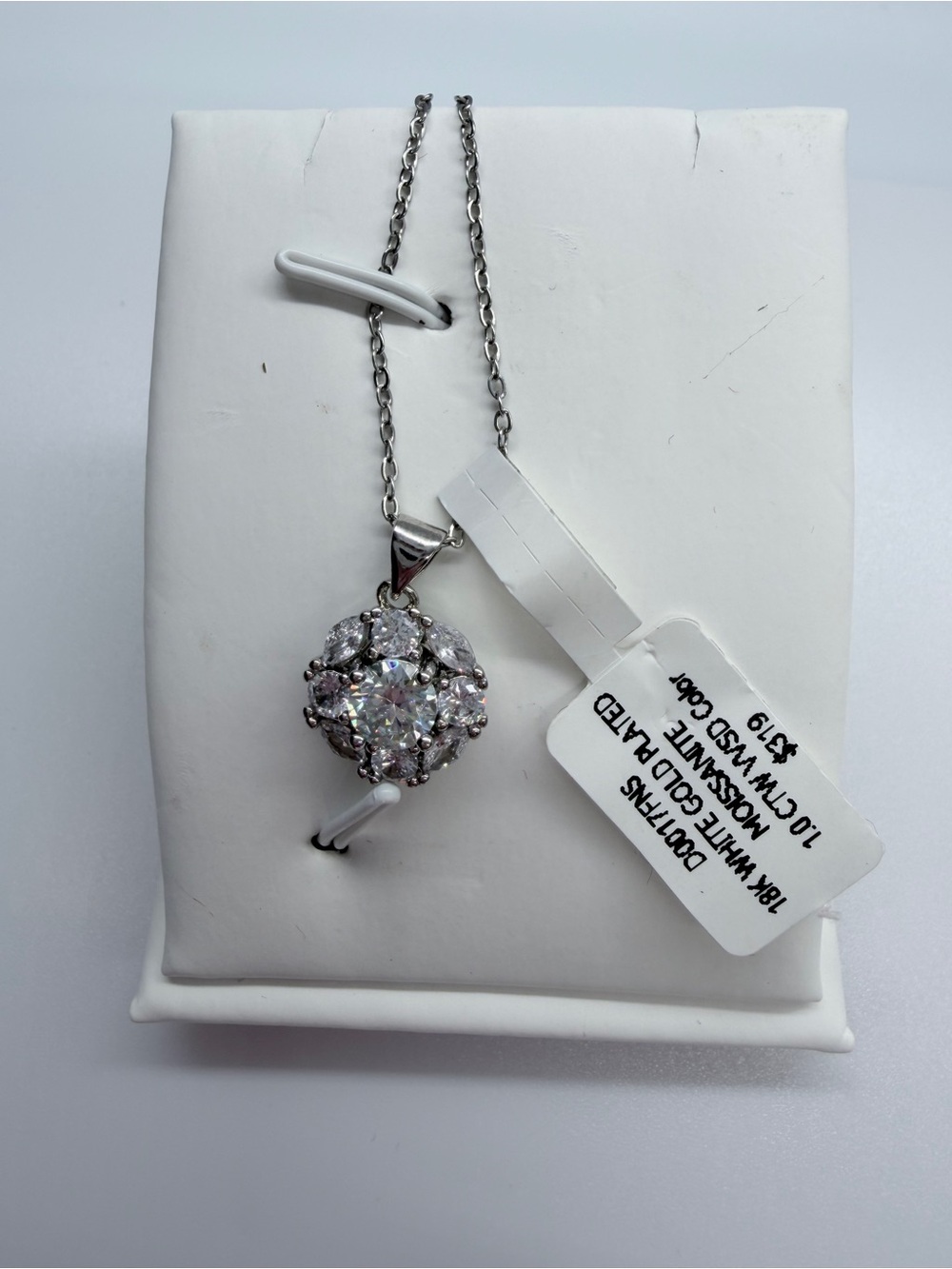18K White Gold Plated Floral Halo Pendant Necklace -